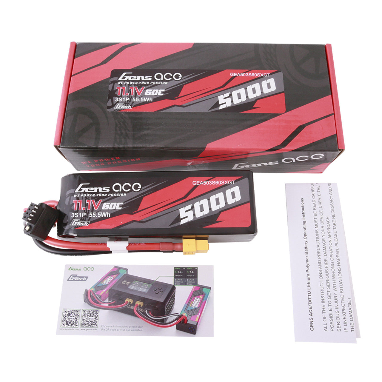 GEA503S60X6GT Gens Ace G-Tech 11.1V 60C 3S 5000mAh Lipo Battery Pack With XT60 Plug