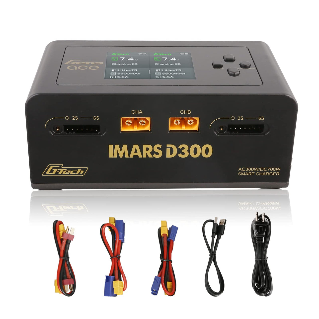 GEA300WD300-UB Gens Ace IMARS D300 G-Tech AC/DC 15A x 2 Batterry Charger Black