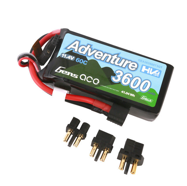 GEA363S60T3GT Gens Ace Adventure Batería Lipo G-Tech de alto voltaje 3600mAh 3S1P 11,4V 60C con decanos y adaptador XT60
