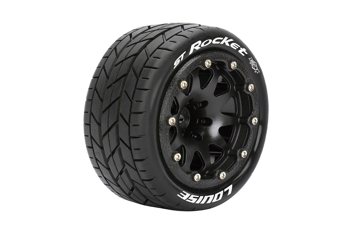 L-T3311SBM Louise Tires & Wheels Beadlock 2.8"  1/10 ST-ROCKET Soft Black  Arrma offset HEX 14mm Belted (MFT) (2)