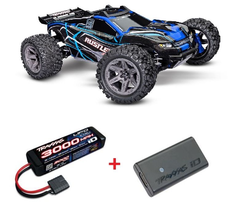 67164-4BLUE Traxxas Rustler 1/10 4X4 BL-2s Camión de estadio sin escobillas RTR -Azul