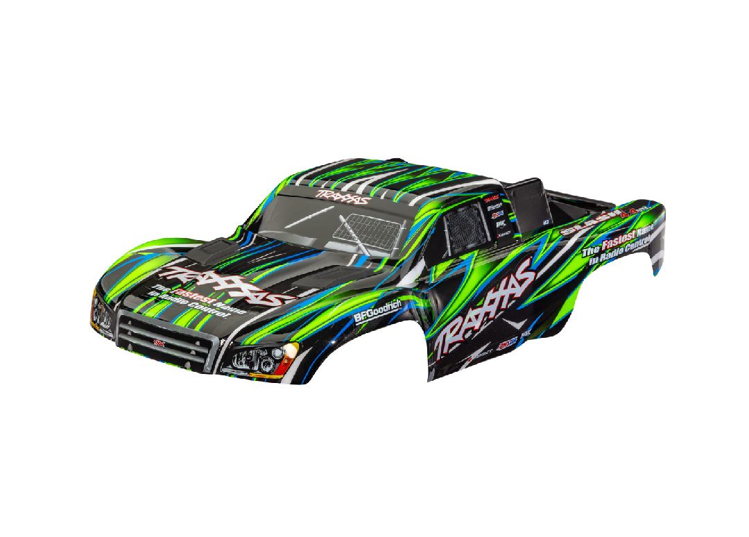 6946-GRN Traxxas Body, Slash 4X4, green (painted, w/decals, clipless)