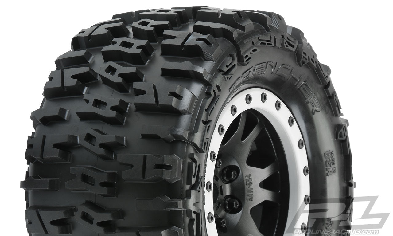 PRO1015113 Pneus tout terrain Pro-Loc Trencher 4,3" (2) montés sur roues noires Impulse Pro-Loc avec anneaux gris pierre pour X-MAXX® avant ou arrière