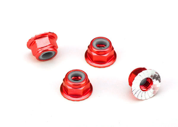 1747A Écrous dentelés à bride en aluminium Traxxas 4 mm (rouge) (4)