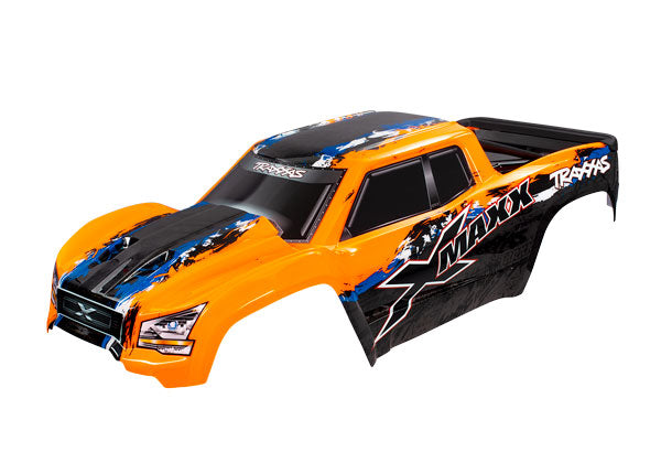 7811 Body, X-Maxx®, orange (painted, decals applied) (assembled with front & rear body mounts, rear body support, and tailgate protector)