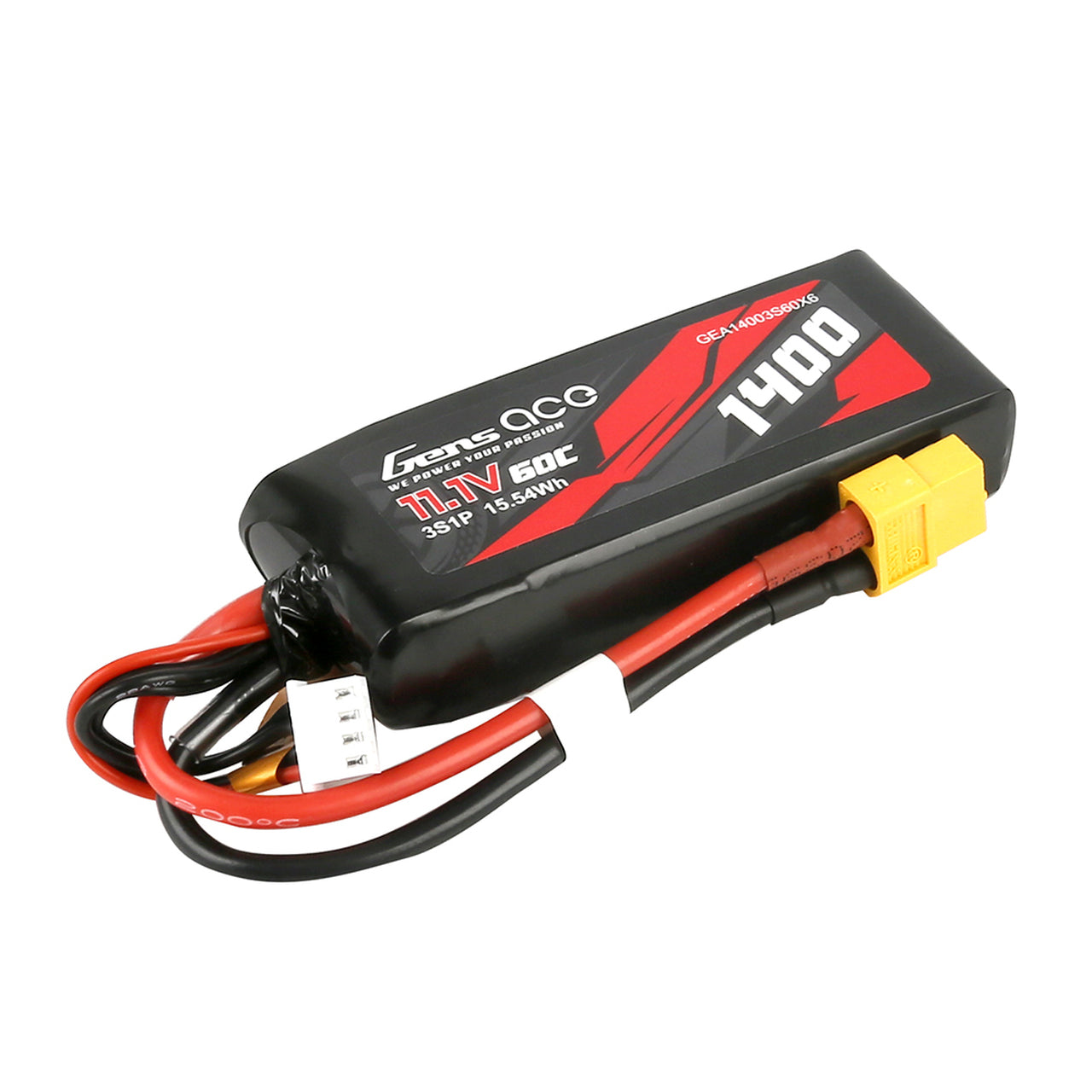 Batterie Lipo Gens Ace 1400mAh 11.1V 60C 3S1P avec prise XT60