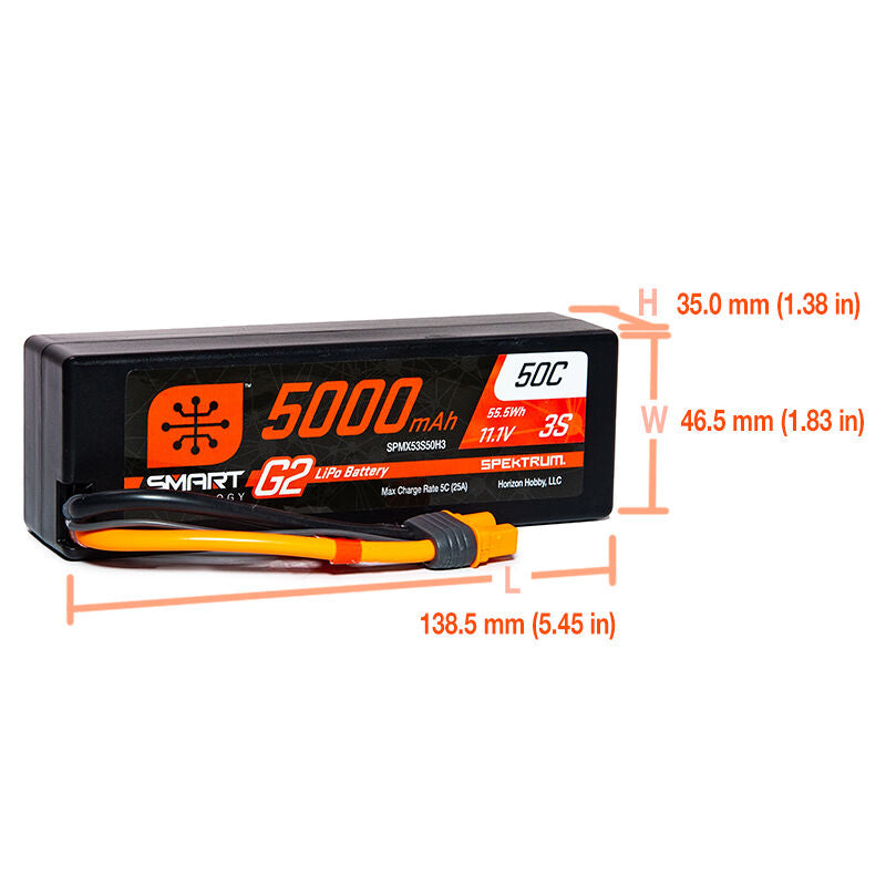 SPMX53S50H3 11.1V 5000mAh 3S 50C Smart LiPo G2 Hard Case: IC3