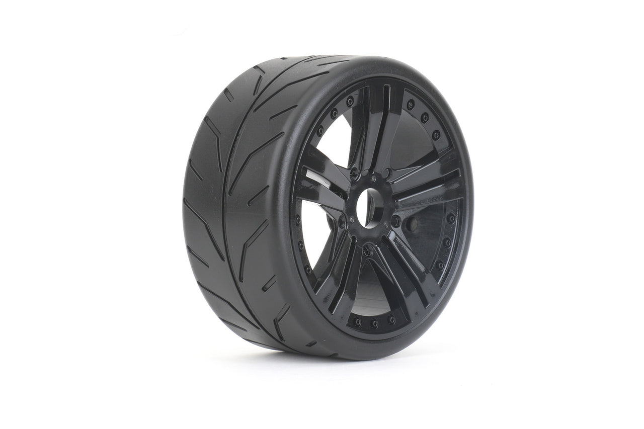 JKO1104CBUSGB 1/8 GT Black Phoenix Racing Tires Mounted on Black Radial Rims, Ultra Soft, Belted (2)