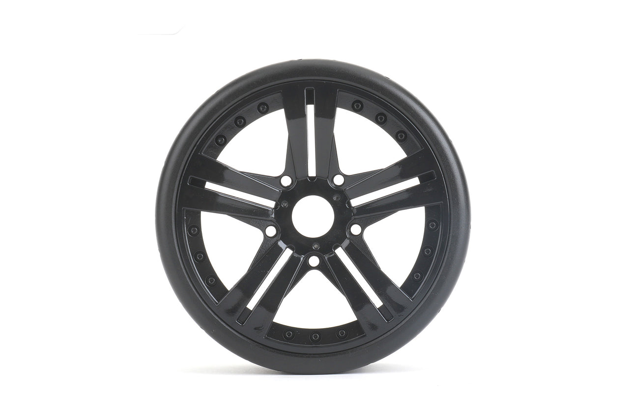 JKO1104CBMSGB 1/8 GT Black Phoenix Racing Tires Mounted on Black Radial Rims, Medium Soft, Belted (2)