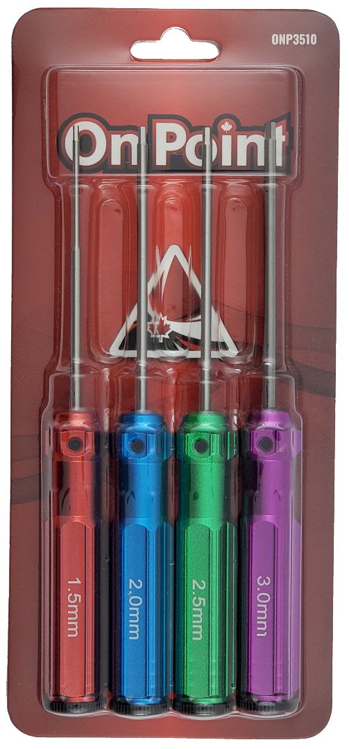 On Point Hex Screwdrivers (4) Size: 1.5mm, 2.0mm, 2.5mm, 3.0mm  ONP3510