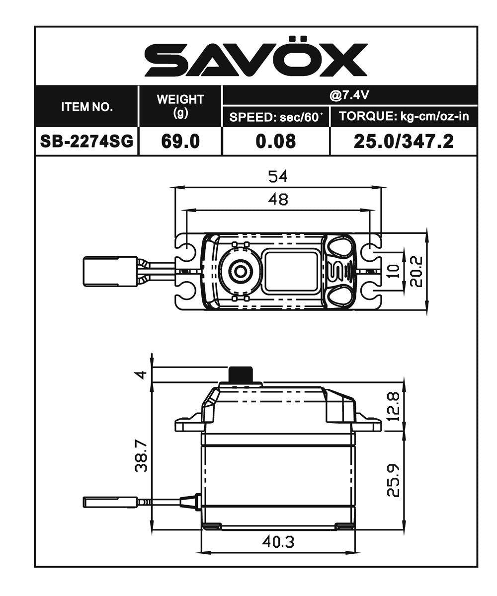 SAVSB2274SG-BE Servo numérique sans balais haute tension édition noire 0,080 s / 347,2 oz à 7,4 V