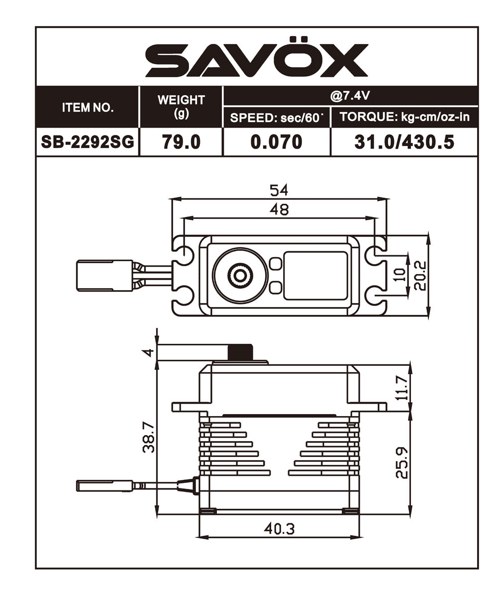 SAVSB2292SG Monster Performance, servo sans balais Black Edition 0,055 s / 624,9 oz à 8,4 V