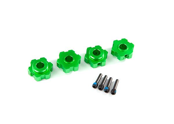 8956G Moyeux de roue Traxxas, hexagonaux, aluminium (anodisé vert) (4)/ 4x13 mm