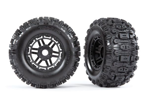 8973 Pneus et roues Traxxas Sledgehammer, collés (roues noires)