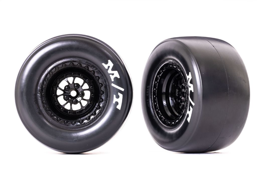 9476 Pneus et roues Traxxas (soudé noir brillant) M/T Drag Slicks (2) TRA9476
