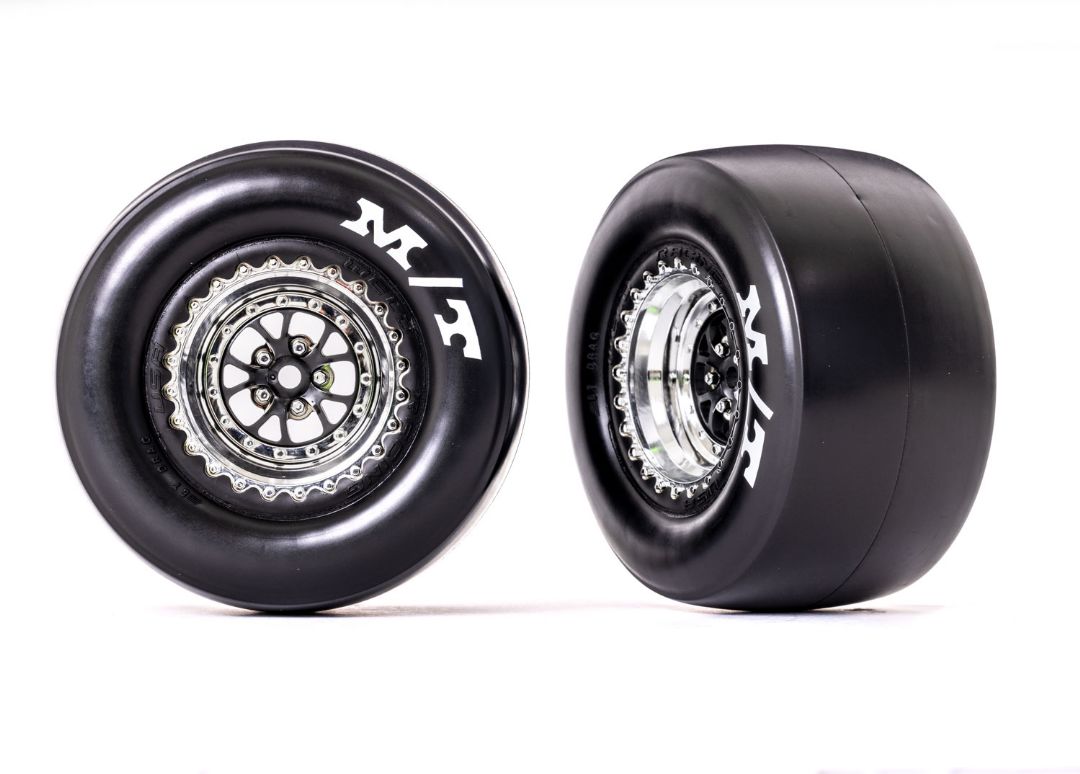 9476R Pneus et roues Traxxas (soudés chromés) M/T Drag Slicks (2) 9476R