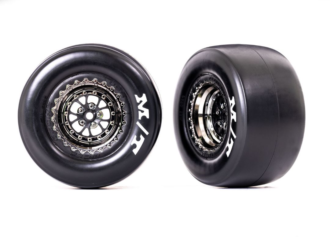 9476x Pneus et roues Traxxas (soudés chrome noir) M/T Drag Slicks (2) TRA9476X
