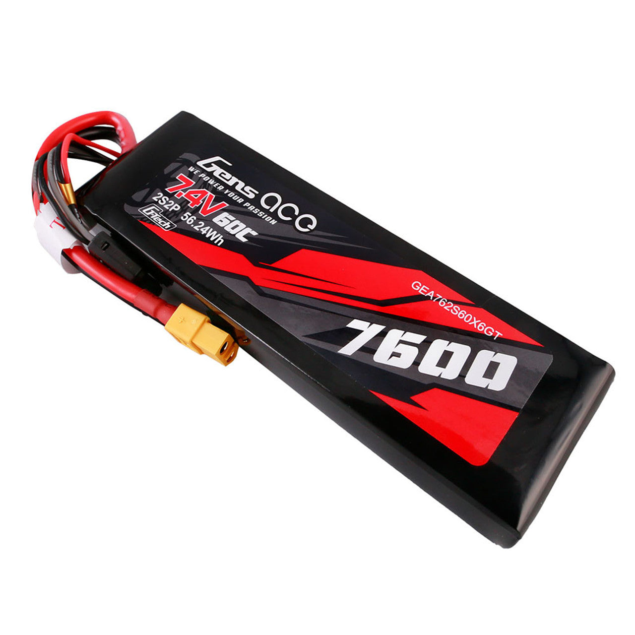 GEA762S60X6GT Gens Ace G-Tech 7600mAh 7.4V 60C 2S2P Lipo Battery Pack With XT60 Plug