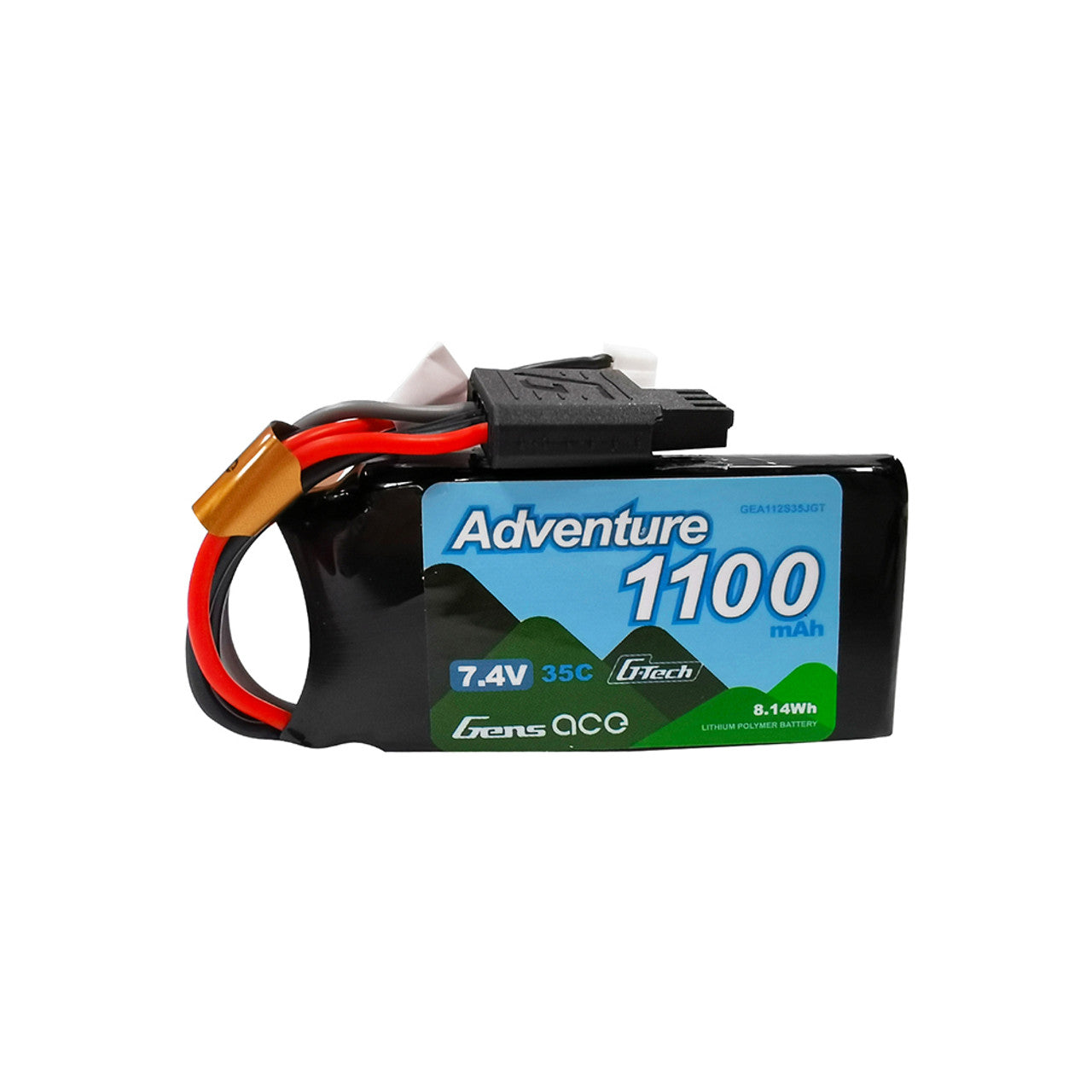 GEA112S35JGT Gens ace 1100mAh 2S 35C 7.4V G-tech Adventure Lipo Battery Pack with JST-PHR Plug