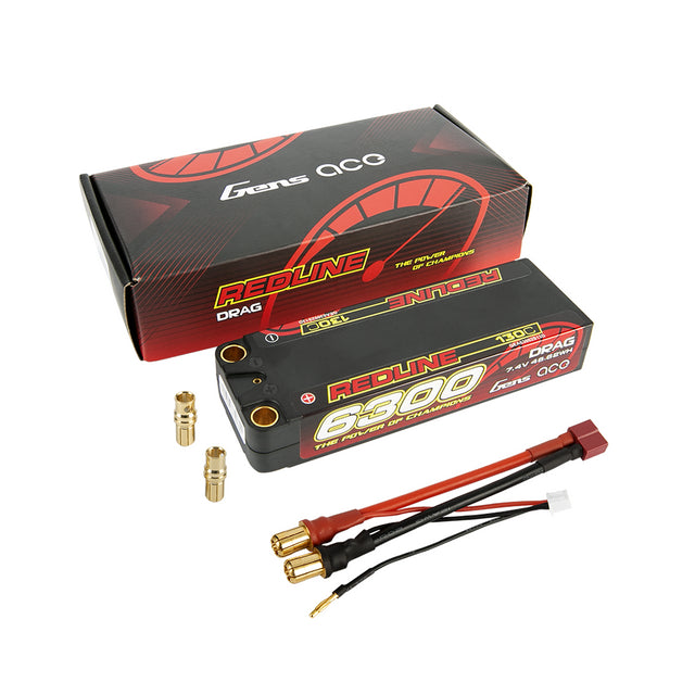 GEA63002S13D Gens Ace Redline Drag Racing Series 6300mAh 7.4V 130C 2S2P HardCase Lipo Battery
