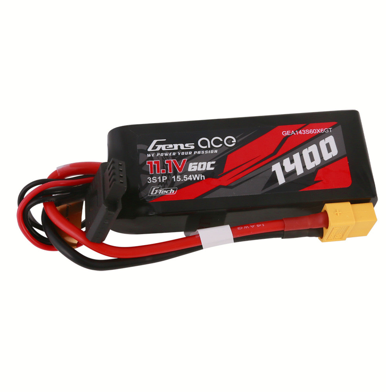 GEA143S60X6GT Gens Ace 1400mAh 11.1V 60C 3S1P G-Tech Lipo Batería con enchufe XT60