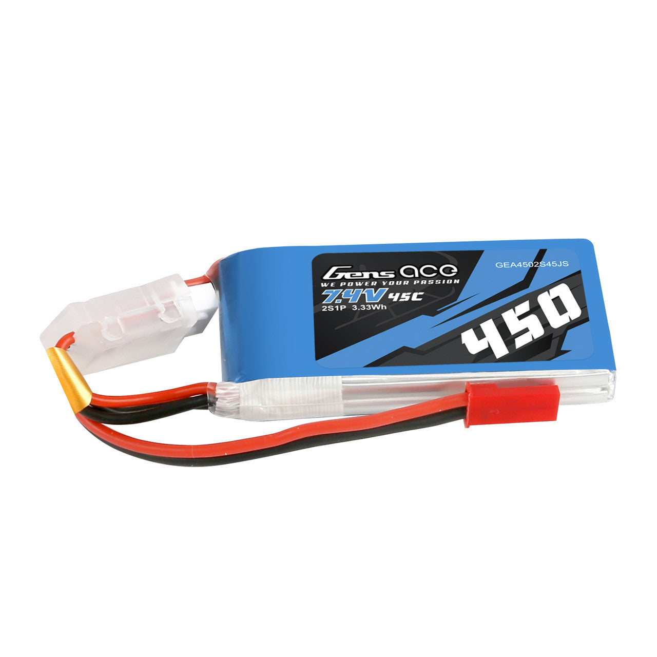 GEA4502S45JS Gens Ace 450mAh 7.4V 45C 2S1P Lipo Battery Pack With JST-SYP Plug