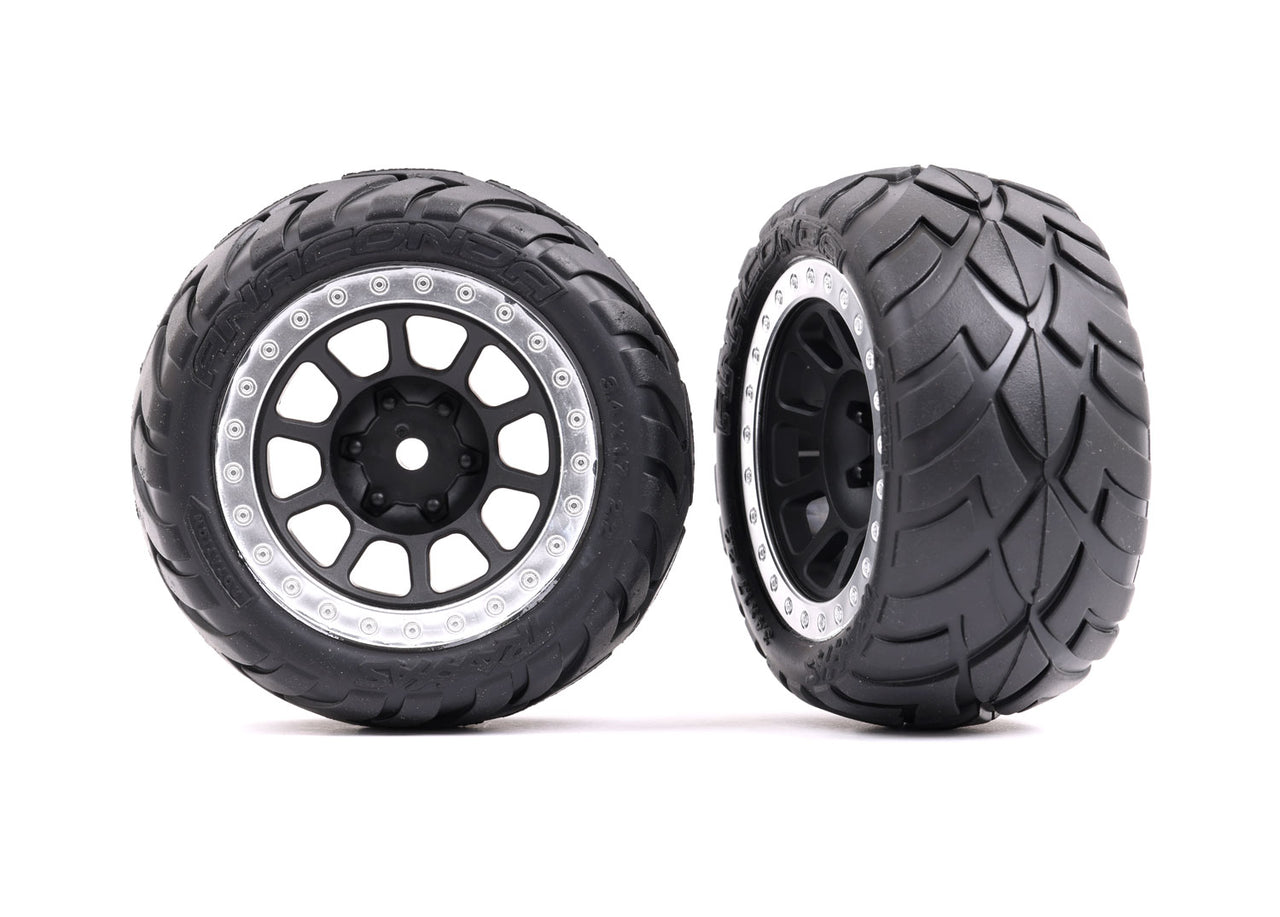 2478G Traxxas trasero negro/satinado Beadlock con neumáticos Anaconda