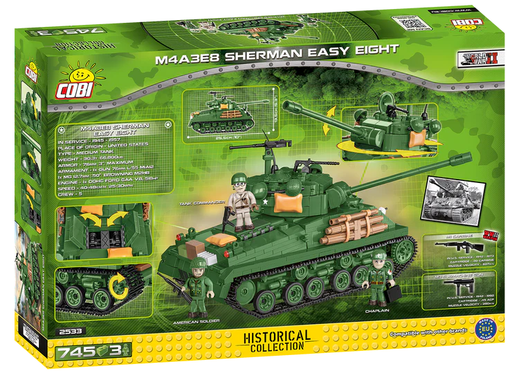 COBI-2533 COBI 745 PCS HISTORICAL COLLECTION WWII /2533/ M4A3 SHERMAN (EASY EIGHT)