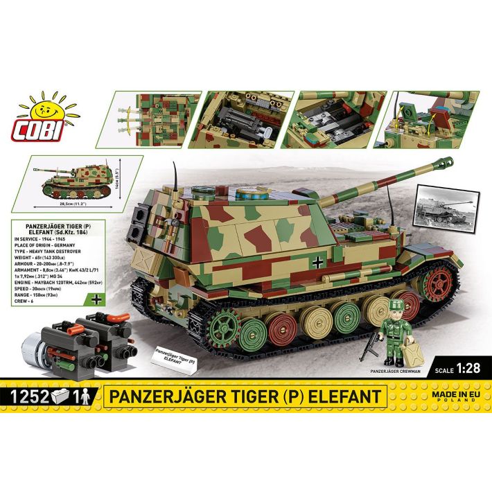 COBI-2582 COBI 1252 pièces HC seconde guerre mondiale/2582/PANZERJAGER TIGER(P) ELEFANT