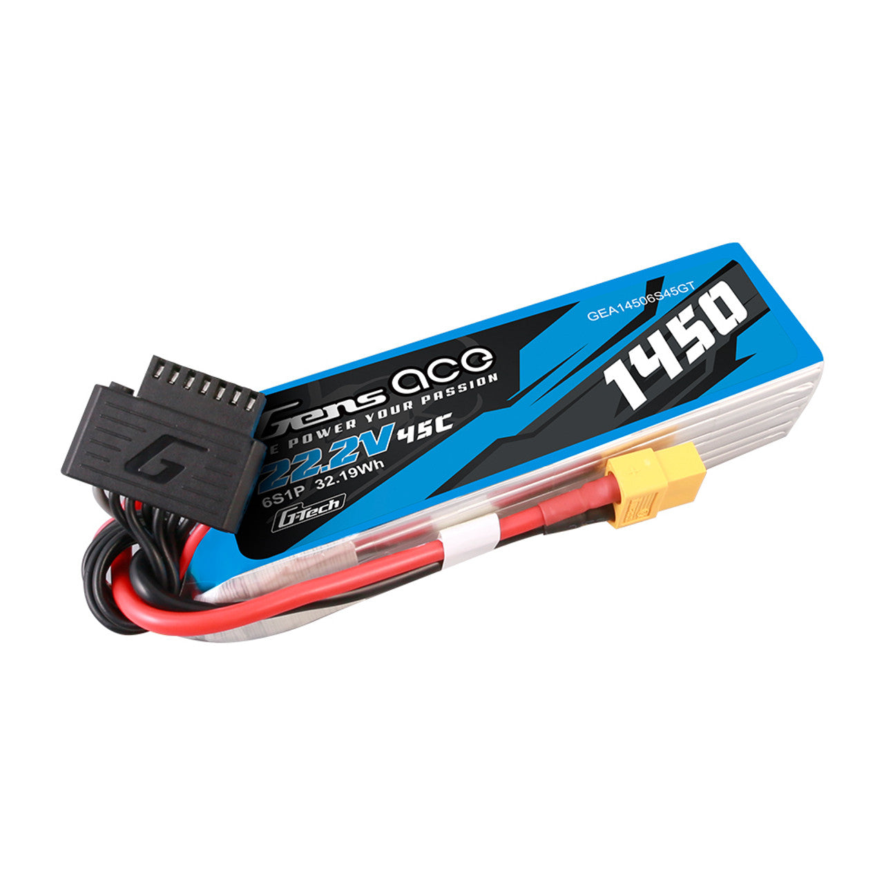 GEA14506S45GT Gens Ace 1450mAh 22.2V 45C 6S1P G-Tech Lipo Battery Pack With XT60 Plug