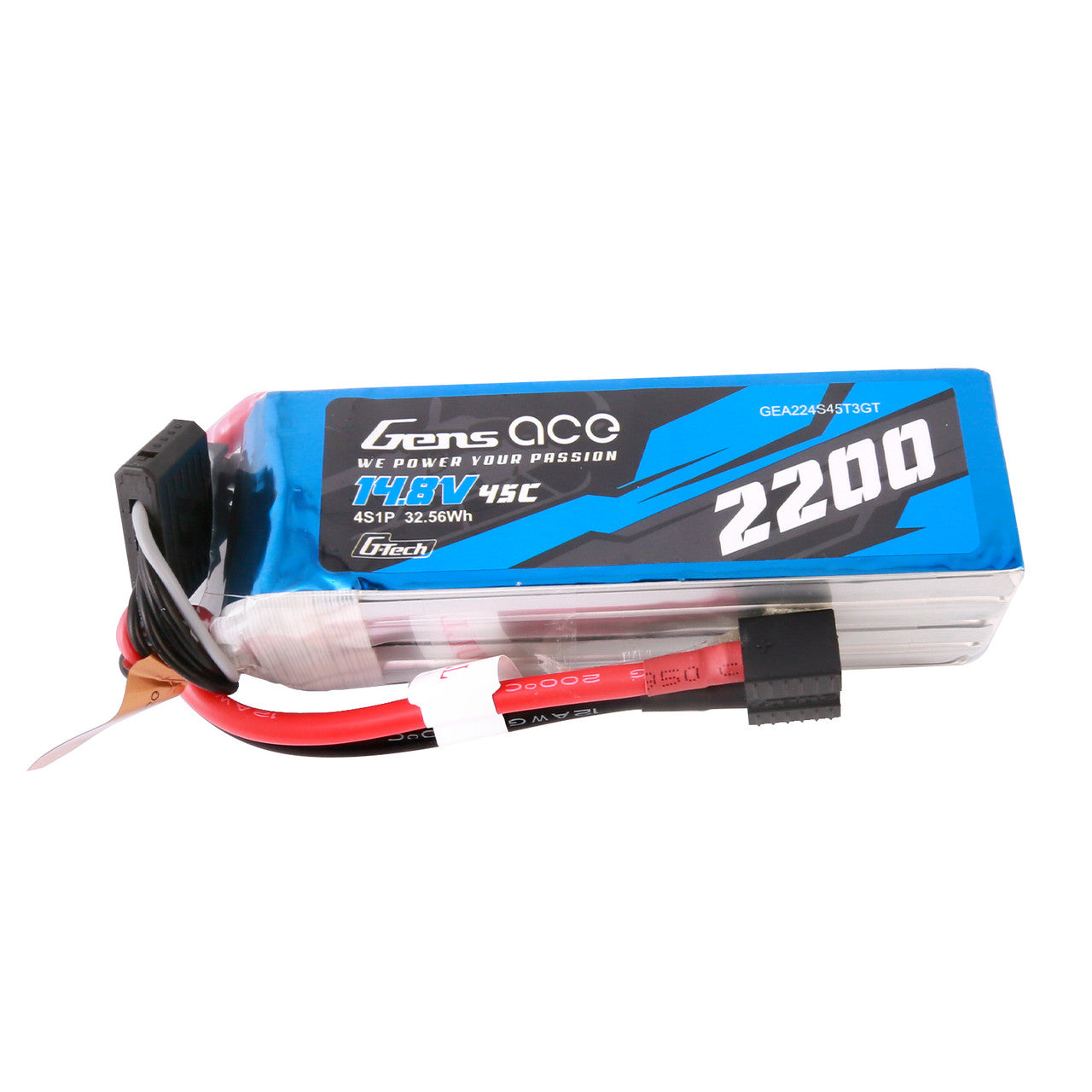 GEA224S45T3GT Gens Ace G-Tech 2200mAh 45C 14.8V 4S1P Lipo batería con adaptador EC3 y Deans