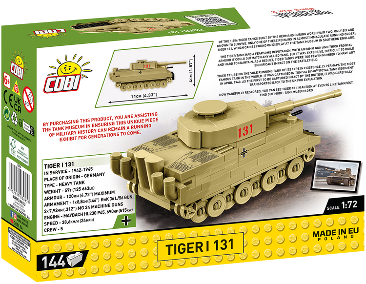 COBI-3095 COBI Tiger I 131 Tank 1:72 Scale