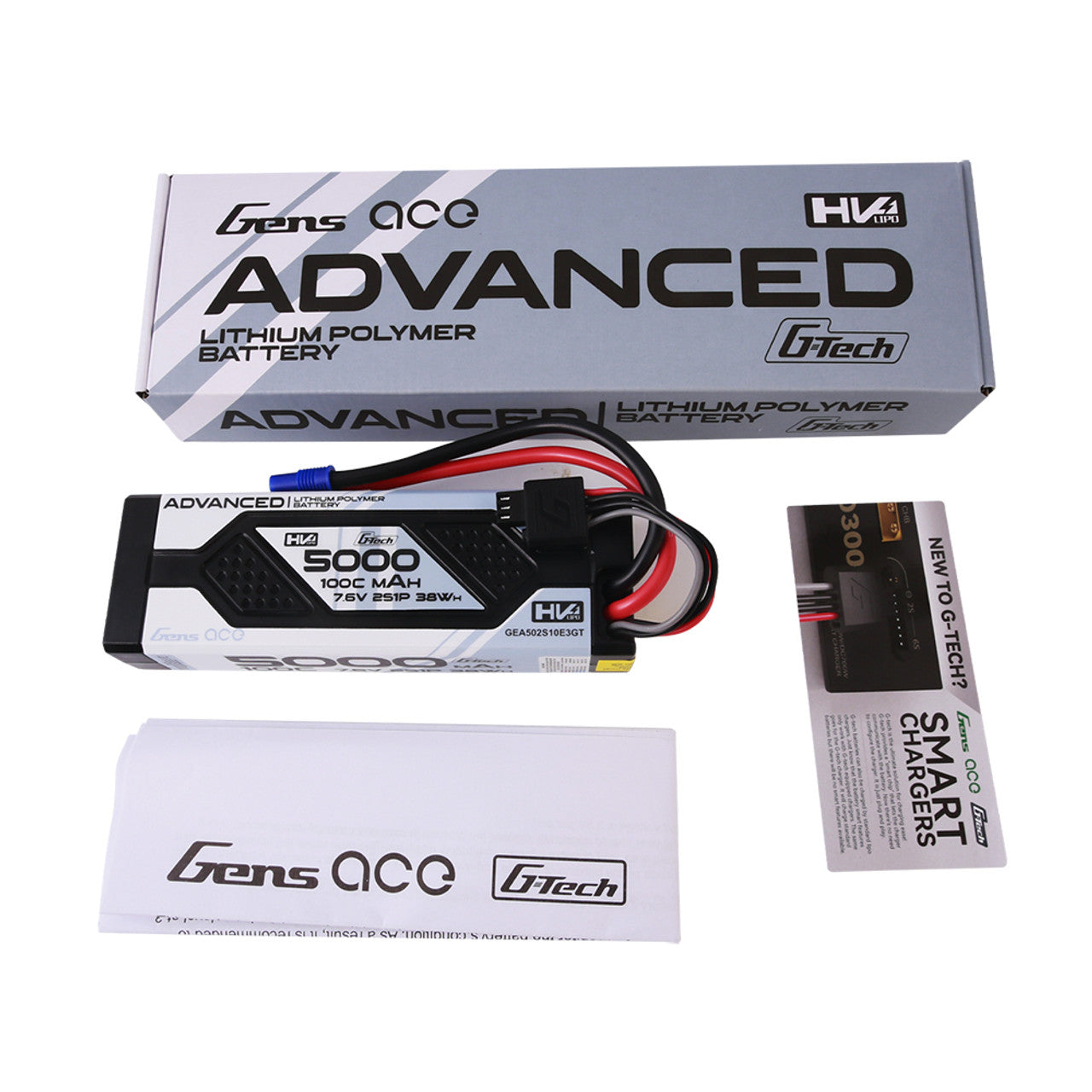 GEA502S10E3GT Gens Ace G-Tech 5000mAh 7.6V 100C 2S1P Lipo Battery Pack With EC3 Plug