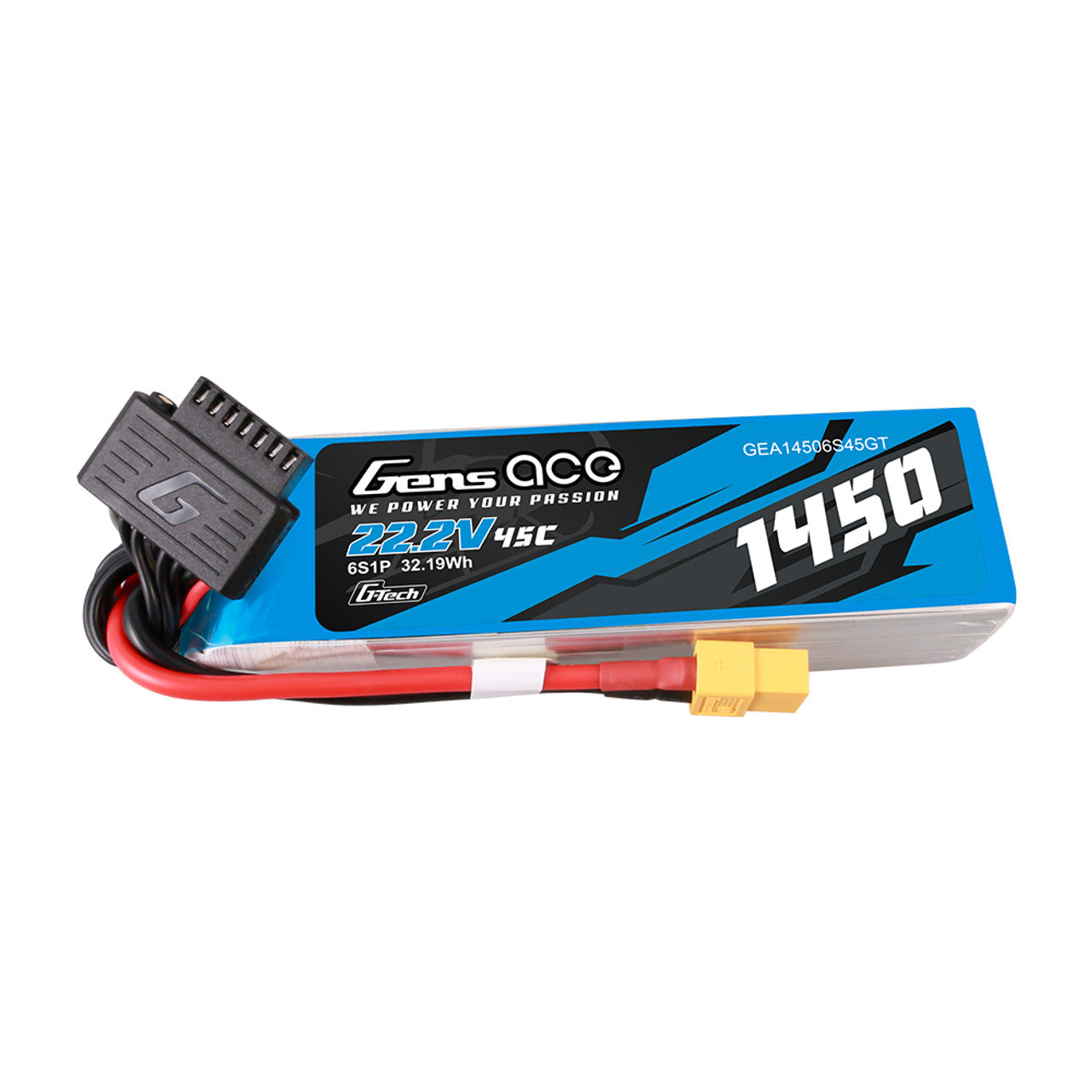 GEA14506S45GT Gens Ace 1450mAh 22.2V 45C 6S1P G-Tech Lipo batterie avec prise XT60