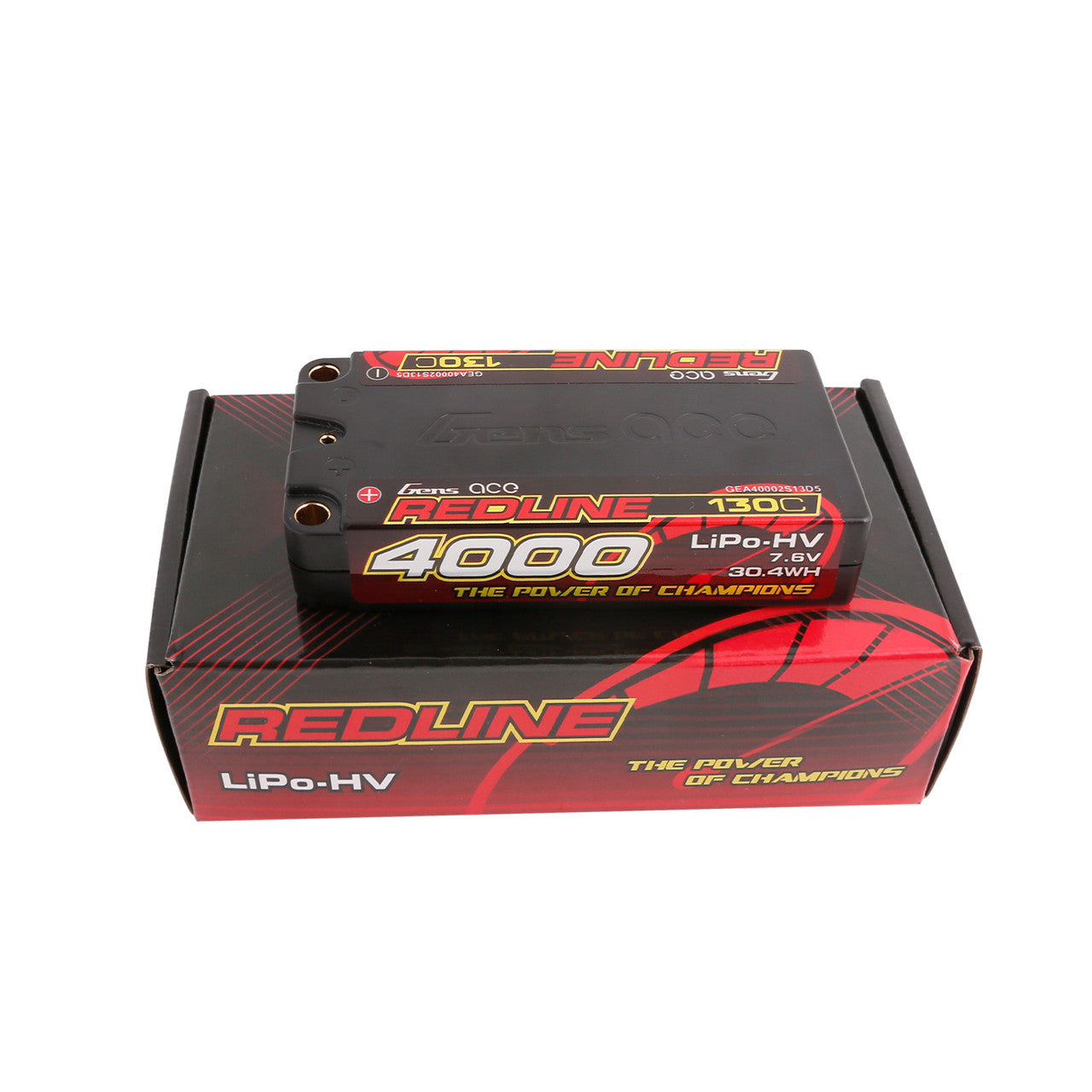 GEA40002S13D5 Gens Ace Redline Series 4000mAh 7.6V 130C 2S1P HardCase 65# HV Lipo Battery With 5.0mm Bullet LCG