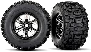 7774A Traxxas Sledgehammer Tires on Black Chrome Wheels for X-Maxx (2)