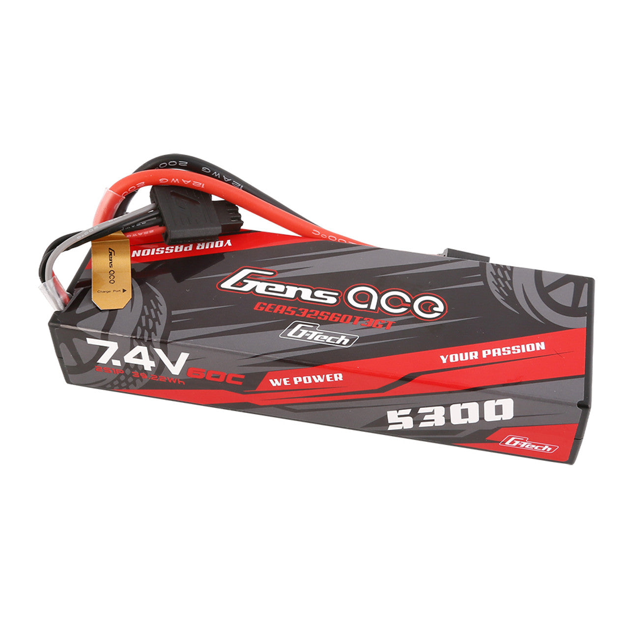 GEA532S60T3GT Gens Ace G-Tech 5300mAh 7,4 V 60C 2S1P HardCase Lipo batería 24 # con adaptador EC3 y Deans para coche RC