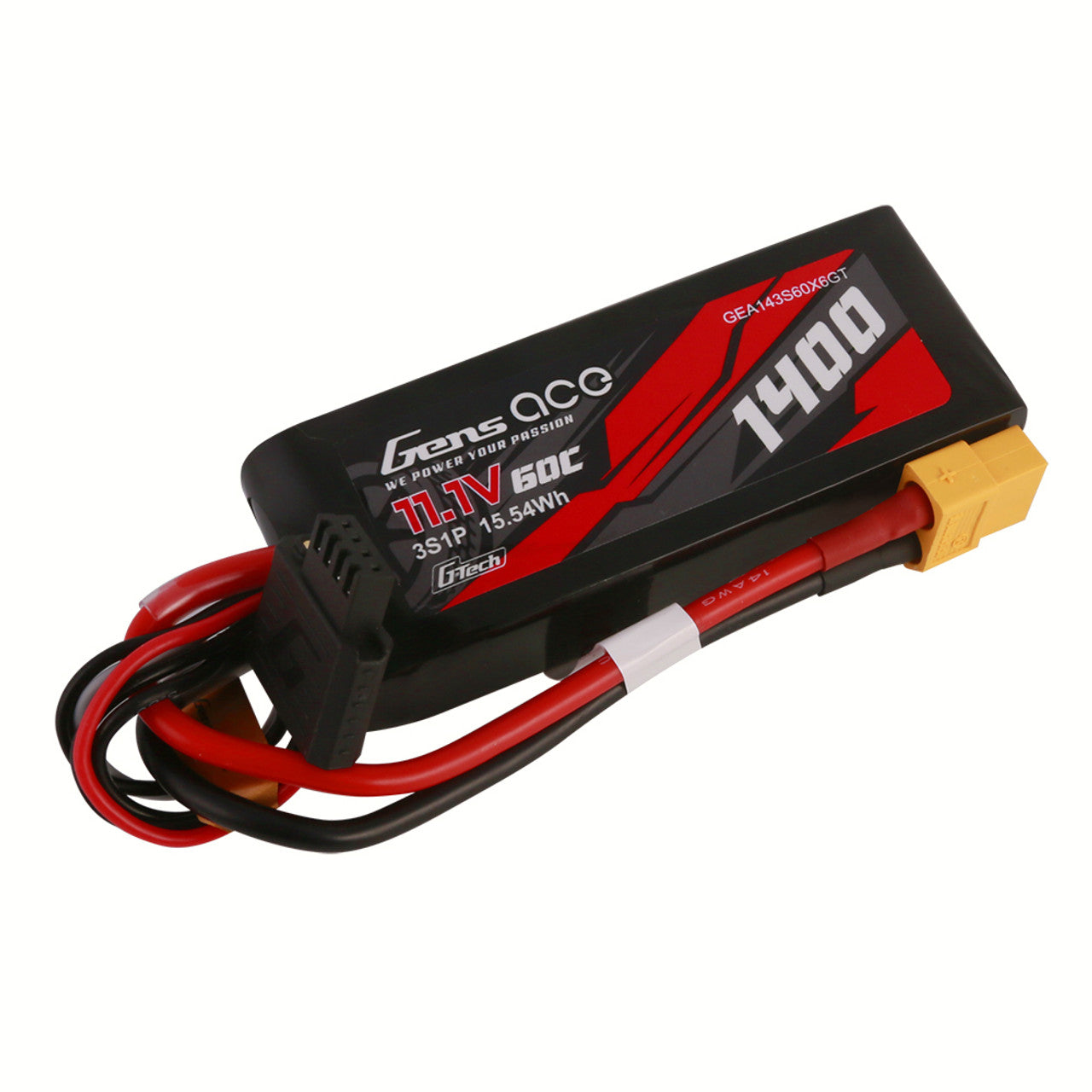 GEA143S60X6GT Gens Ace 1400mAh 11.1V 60C 3S1P G-Tech Lipo Battery Pack With XT60 Plug