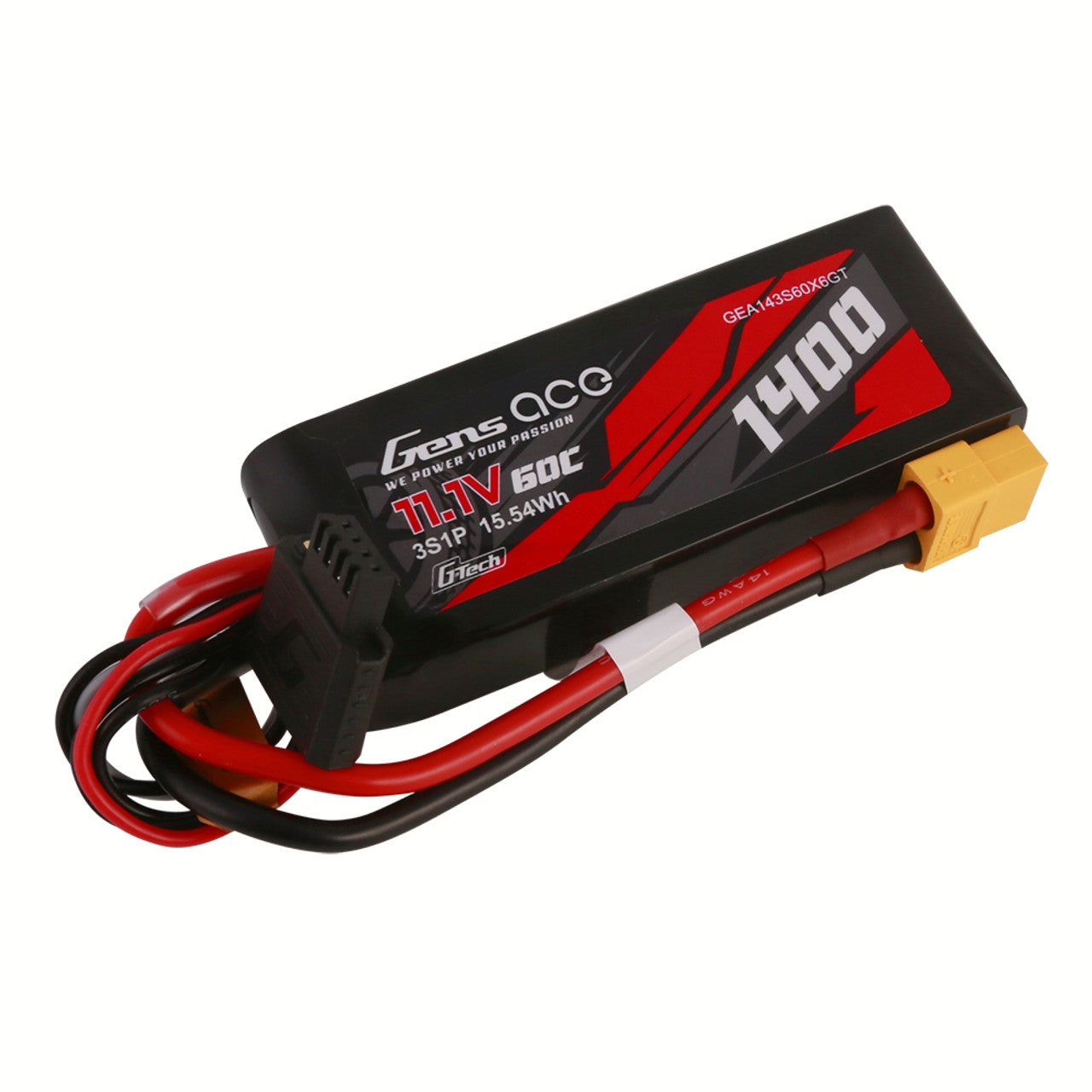 GEA143S60X6GT Gens Ace 1400mAh 11.1V 60C 3S1P G-Tech Lipo batterie avec prise XT60