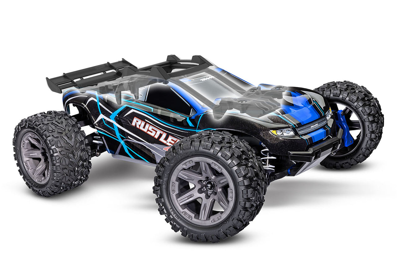 67164-4BLUE Traxxas Rustler 1/10 4X4 BL-2s Camión de estadio sin escobillas RTR -Azul