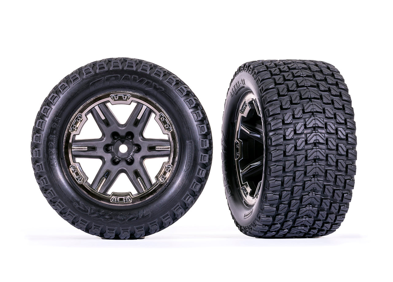6764-BLKCR Traxxas glued (2.8") (RXT black chrome wheels, Gravix tires)