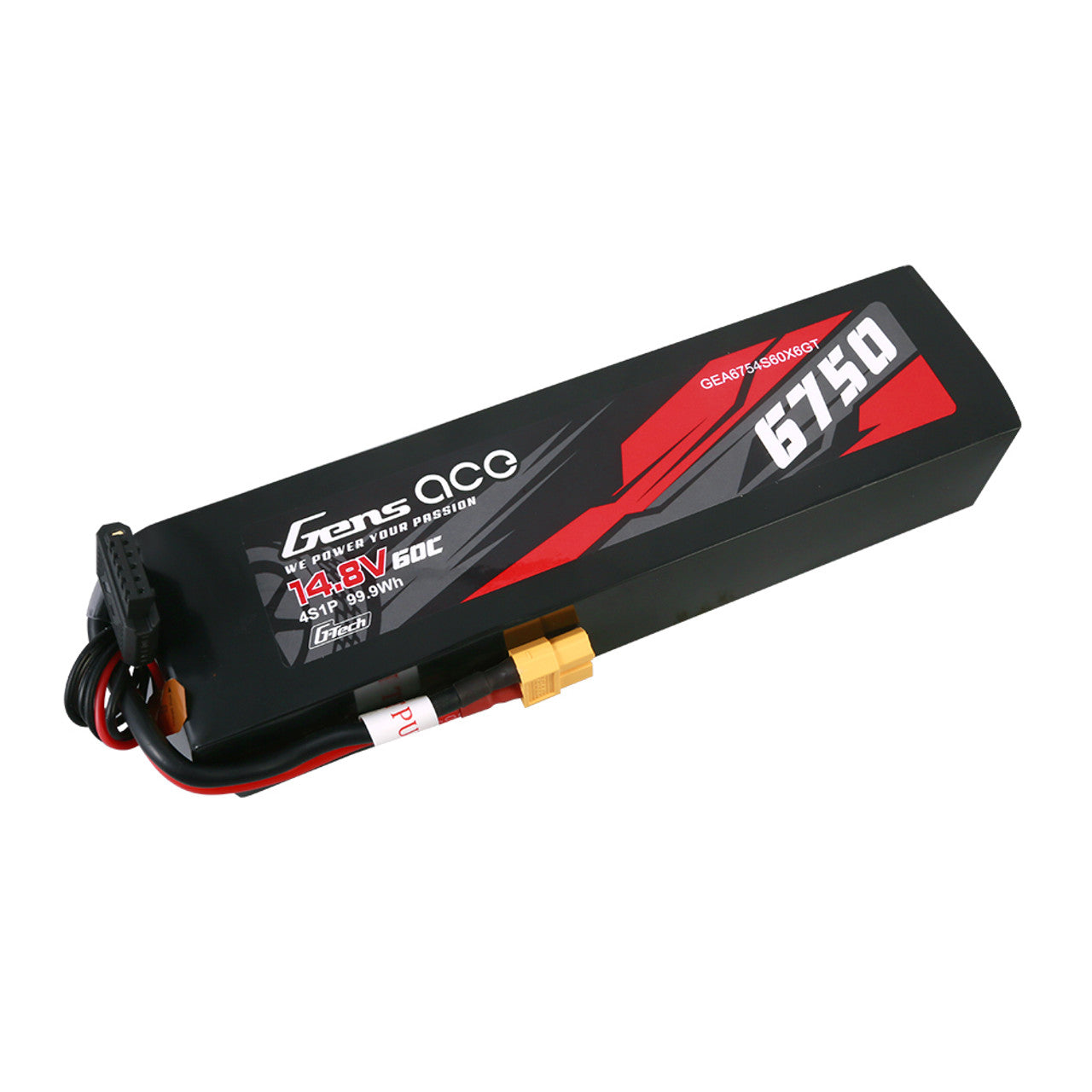 GEA6754S60X6GT Gens Ace 6750mAh 14.8V 4S1P 60C G-Tech Lipo Battery 12# XT60 Plug
