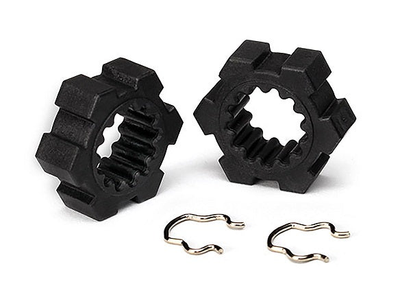 7756-BLK Traxxas Wheel hubs, hex (2)/ hex clips (2)