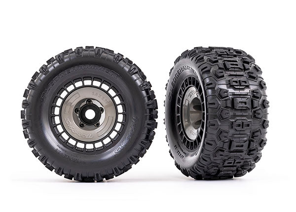 9572 Neumáticos y ruedas Traxxas, ensamblados y pegados (ruedas negras de 3,8")