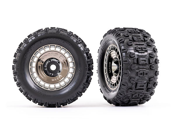 9572T Traxxas Tires And Wheels, Assembled, Glued (3.8" Black Chrome)