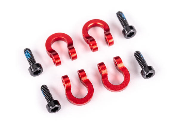 9734R Anneaux en D pour pare-chocs Traxxas, avant ou arrière, aluminium - Rouge