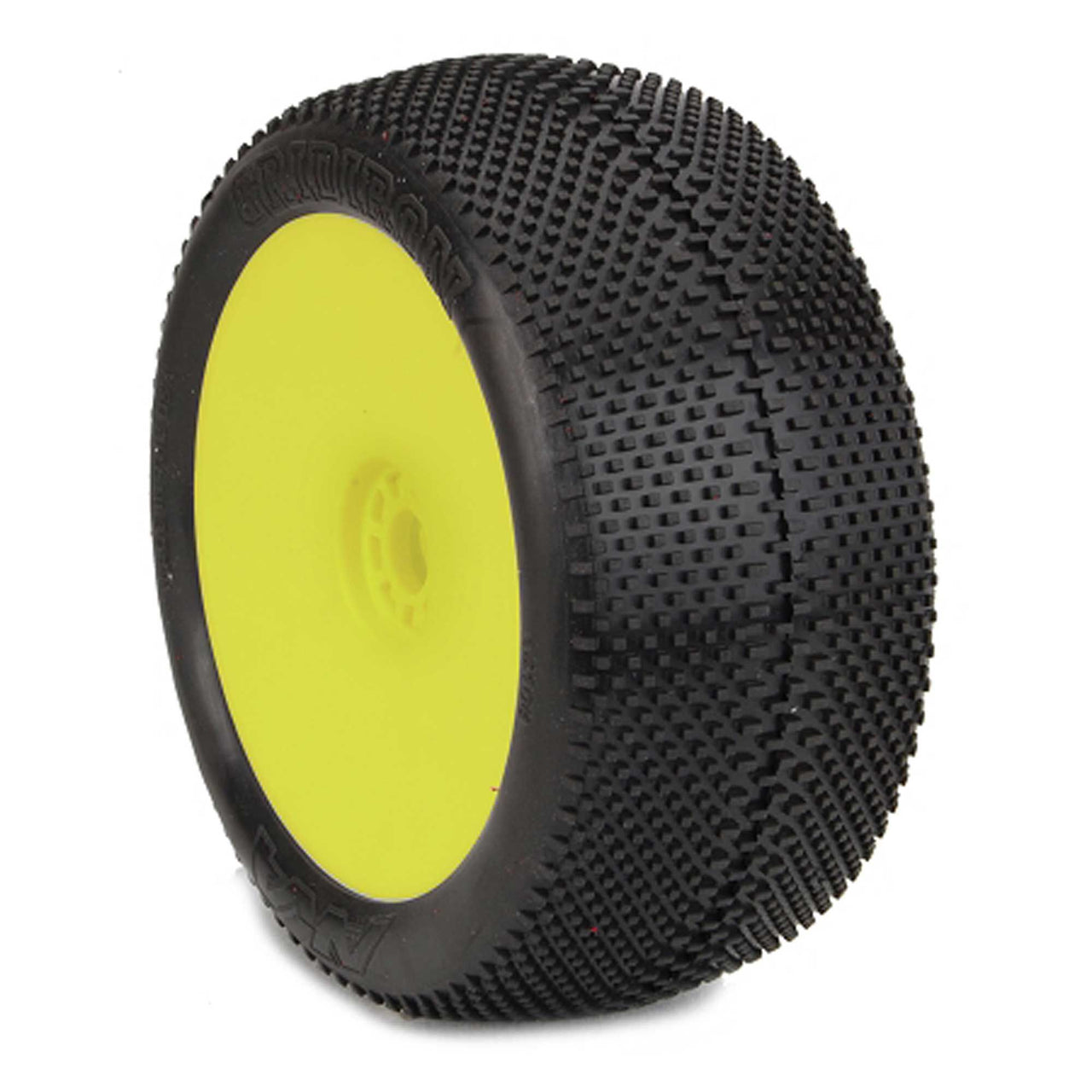 AKA14113XRY Neumáticos premontados 1/8 EVO Gridiron Soft de larga duración, ruedas amarillas (2): Truggy 