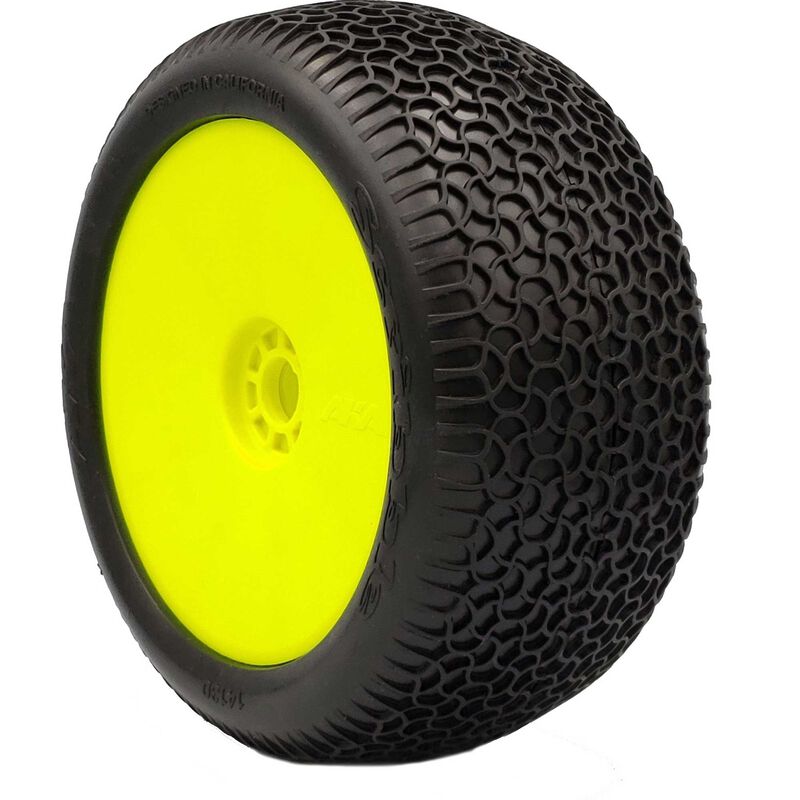 AKA14130QRY 1/8 EVO Scribble Neumáticos premontados súper suaves de larga duración, ruedas amarillas (2): Truggy