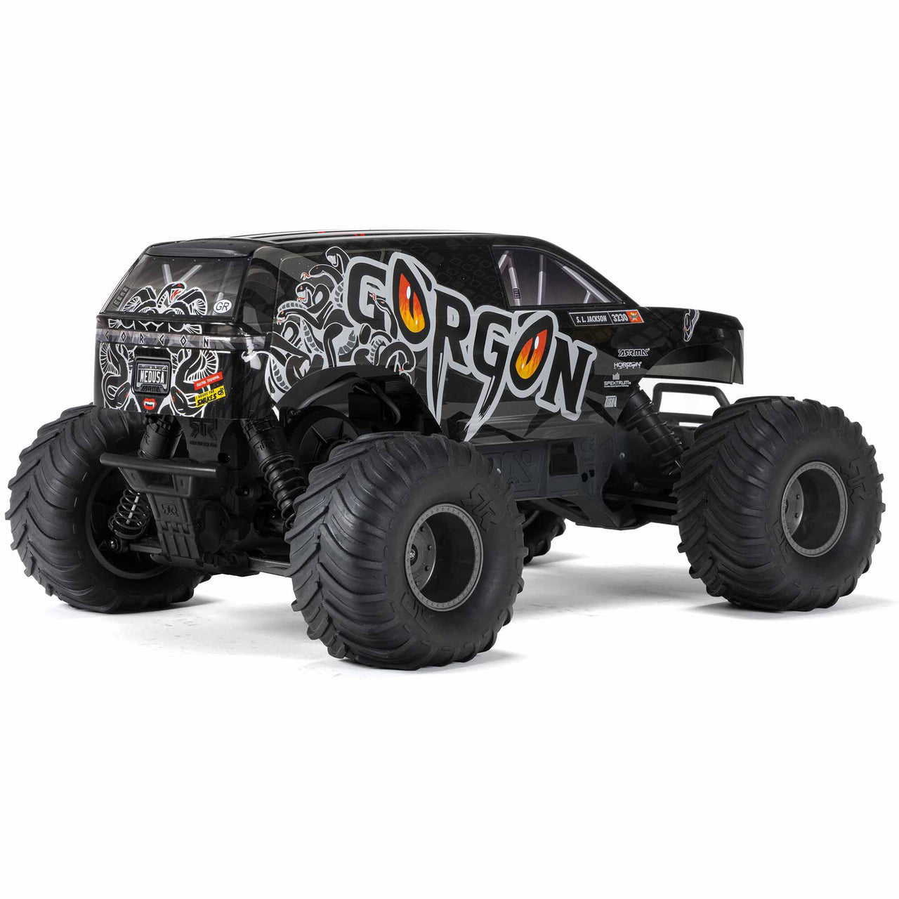 ARA3230SKT1 1/10 GORGON 4X2 MEGA 550 Kit listo para montar de Monster Truck cepillado con batería y cargador 