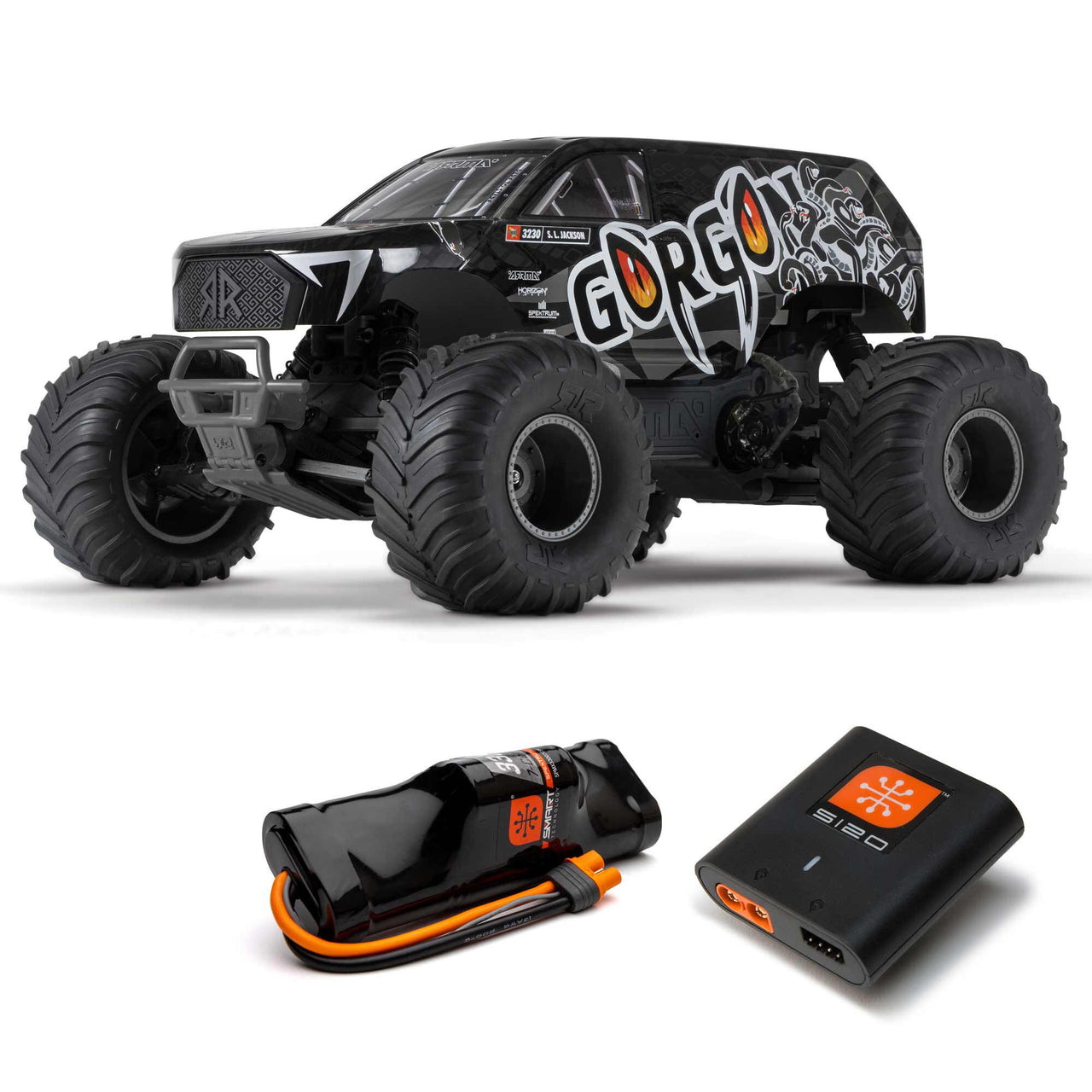 ARA3230SKT1 1/10 GORGON 4X2 MEGA 550 Kit Monster Truck brossé prêt à assembler avec batterie et chargeur 